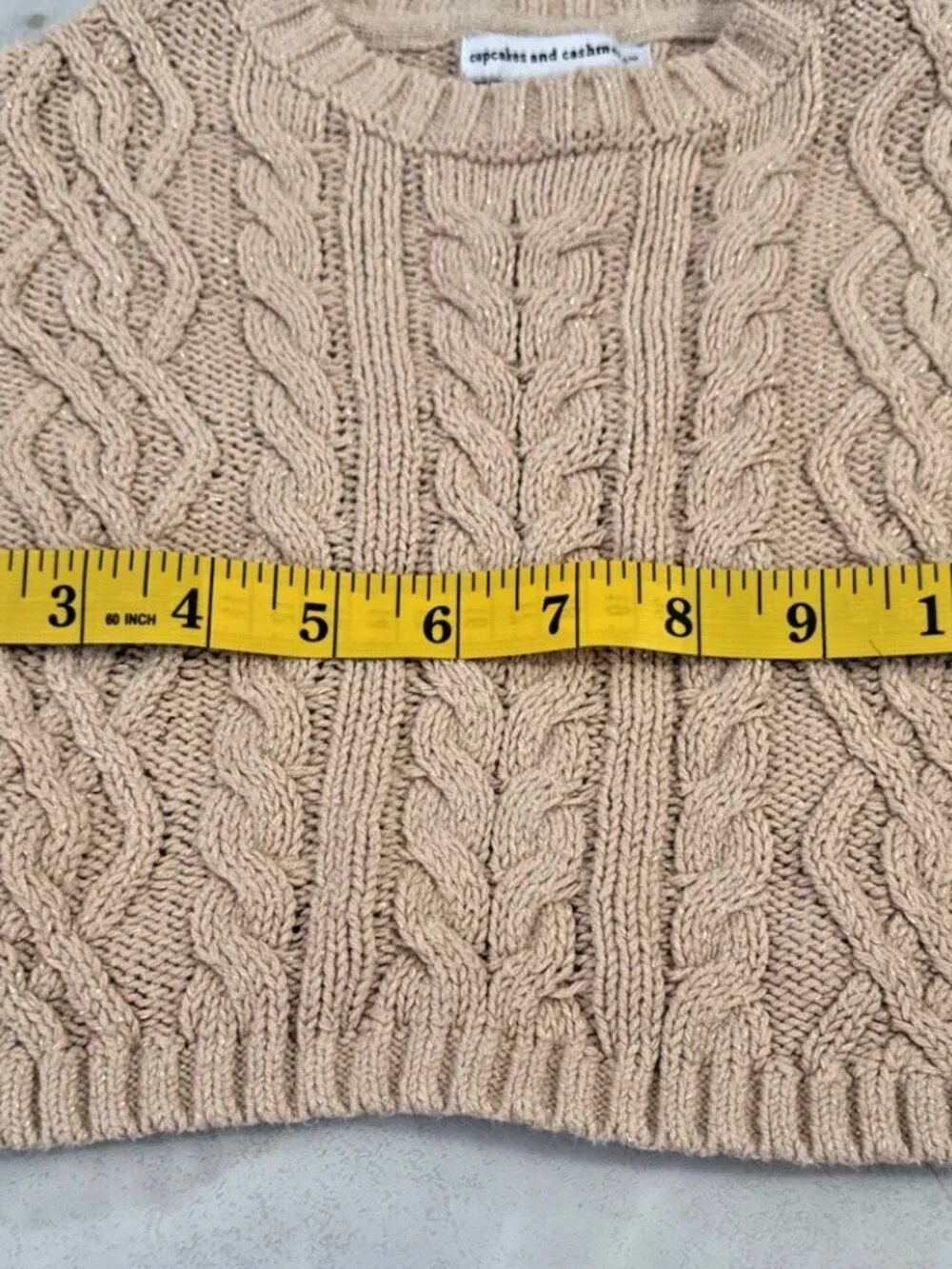 Cupcakes and Cashmere Sweater Girls S 5-6 Metallic Cable Knit Crewneck Pullover